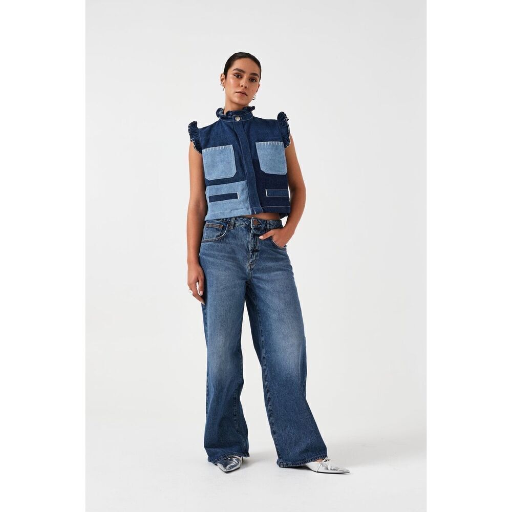 seventy + mochi Women’s Pablo Waistcoat Vest in Patched Blue Denim size 4 NWT - Picture 2 of 8